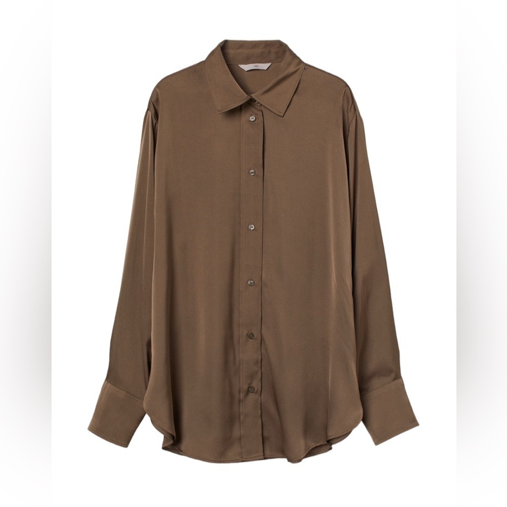 H&M Shirt With A Sheen Long Sleeves Dark Green